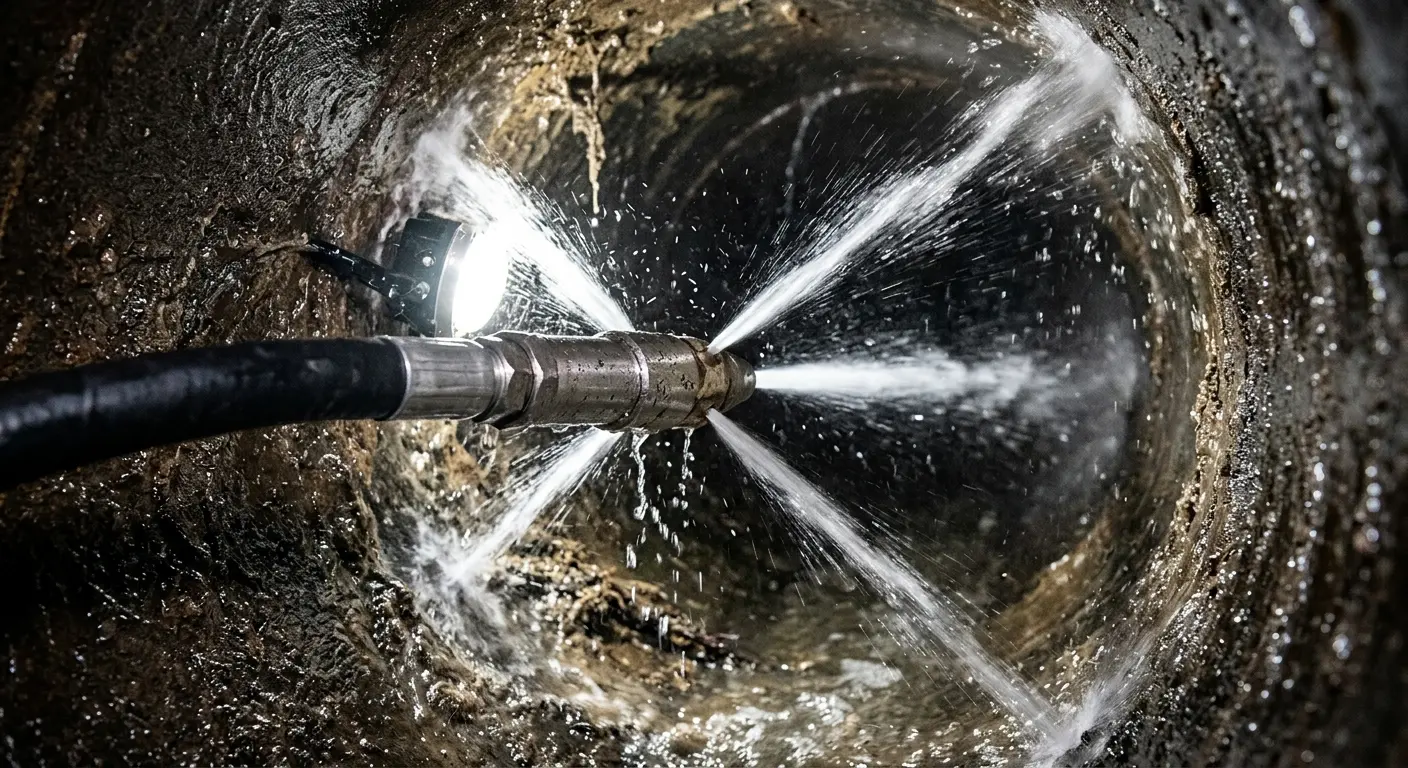 High-pressure hydro jetting nozzle cleaning sewer pipe for Emergency Drain Service in Homosassa Springs